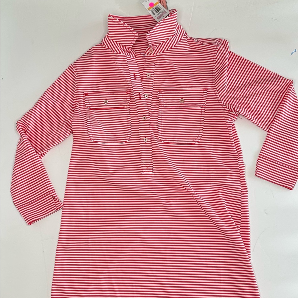 Vineyard Vines Coral and White Striped Long Sleeve Dress